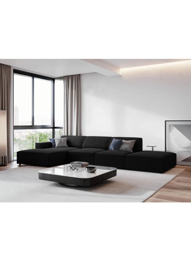 HomeJoyz |  Luxe Layers Sectional Sofa - L-Shape Design - Black Velvet - Image 1