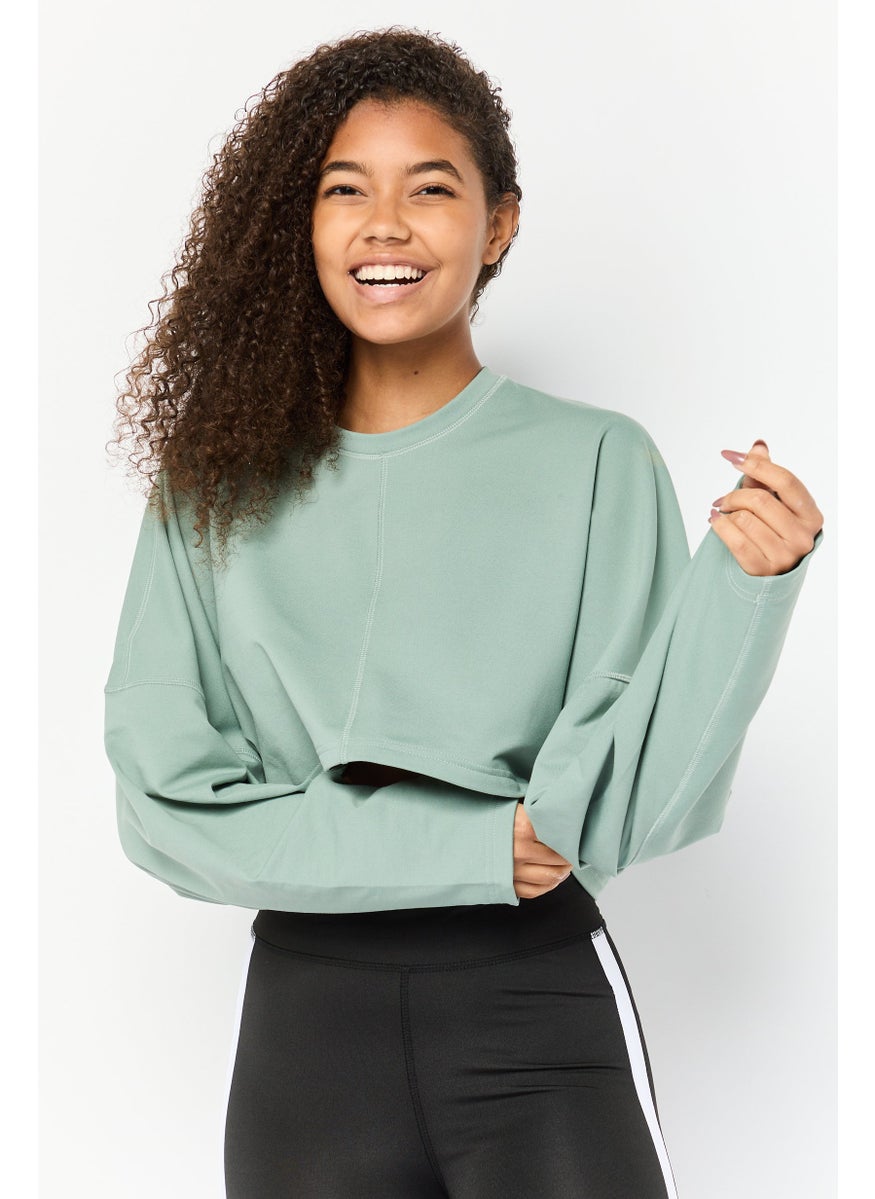 Adidas Women Sportswear Fit Long Sleeves Outdoor Crop Sweatshirts, Sage Green  - Image 1