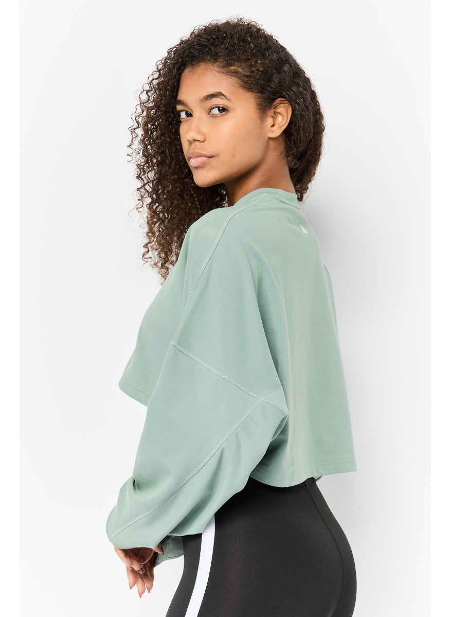 Adidas Women Sportswear Fit Long Sleeves Outdoor Crop Sweatshirts, Sage Green  - Image 2