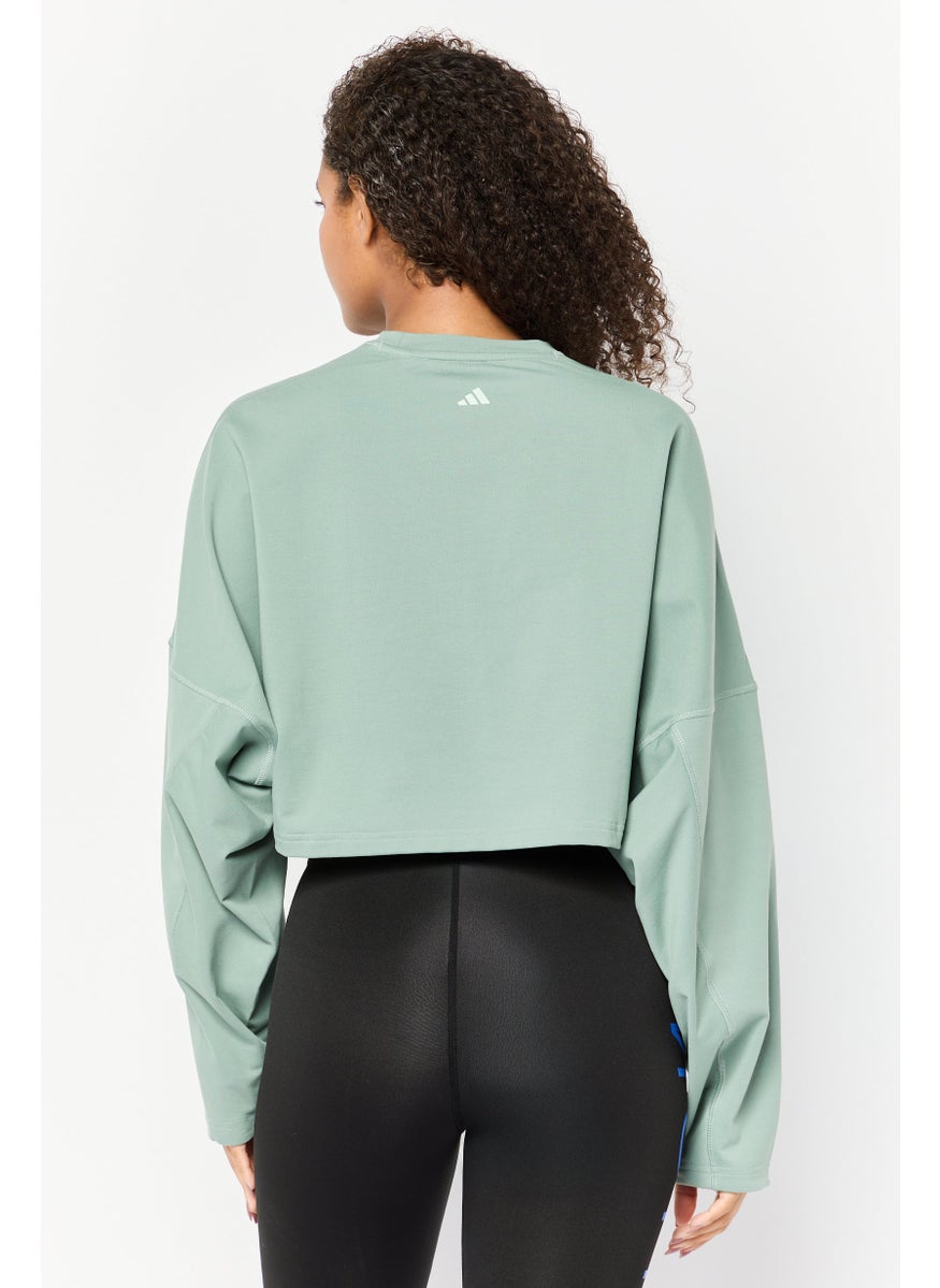 Adidas Women Sportswear Fit Long Sleeves Outdoor Crop Sweatshirts, Sage Green  - Image 3