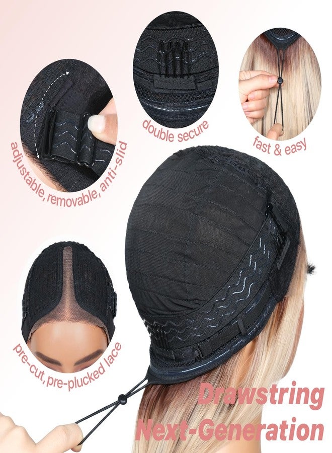 BrownBomb Pink Wear and Go Glueless Wigs Light Pink Synthetic Lace Front Wigs Pre Plucked Pre Cut Long Layered Straight Wigs with Curtain Bangs For Woman middle Part Wig 26 Inch for Beginners - Image 5