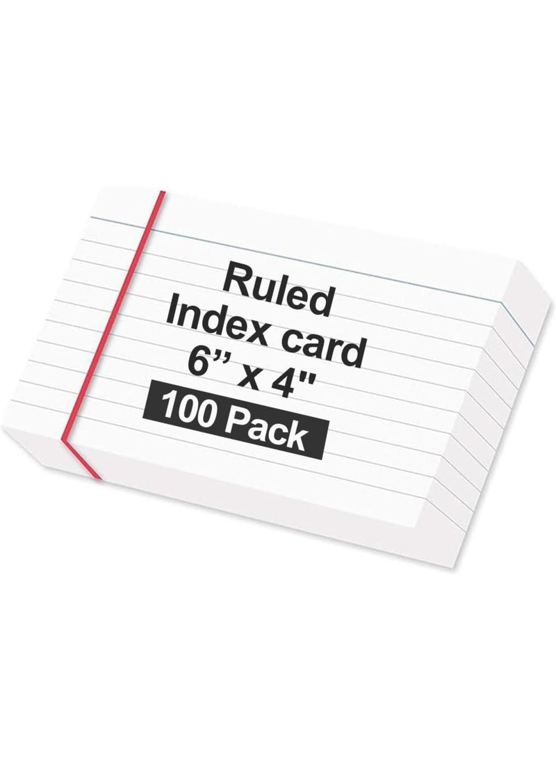 MARKQ Ruled index card, 100 Pack White Lined Record Cards for Office School Note making, List Making, Revision Flash Cards, 6” x 4", 240GSM - Image 1