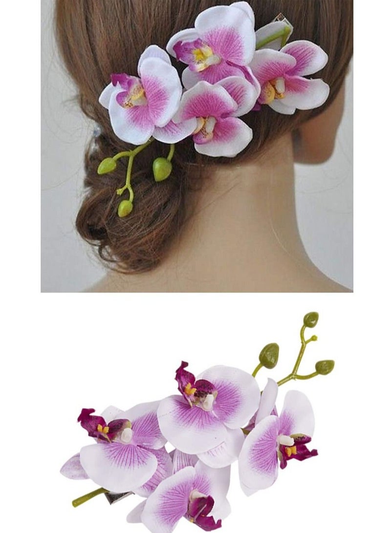 KASTWAVE Butterfly Orchid Hair Clips 4 Pack Artificial Orchid Flower Hair Clips Barrettes Clamps With Alligator Brooch Pins Tropical Hair for Summer Vacations and Special Occasions - Image 2