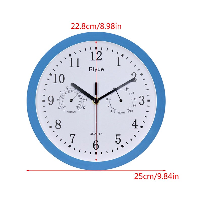 Blue Round Wall Clock 10 Inch with Hygrometer for Indoor Bedroom Kitchen Decor - Image 5