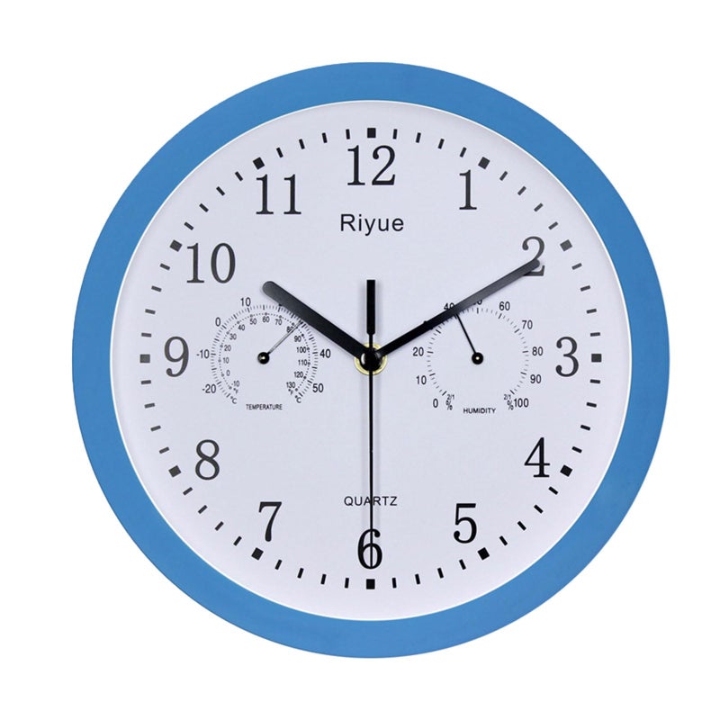 Blue Round Wall Clock 10 Inch with Hygrometer for Indoor Bedroom Kitchen Decor - Image 2
