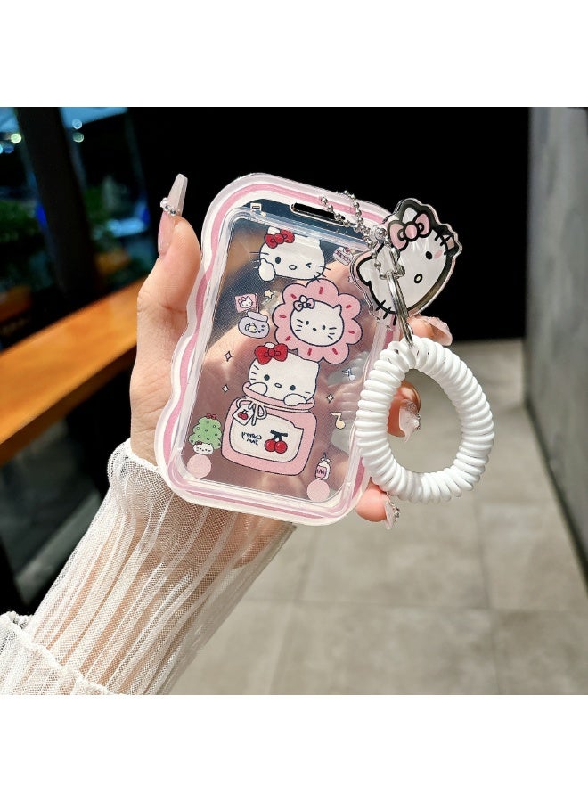 NIBEMINENT 1 - Piece Cherry Kitty Cat Kpop Photo Card Holder Pendant Key Chain ID Badge Holder ID Card Holder Photo Card Protector for School ID Office ID Access Card for Women Girls