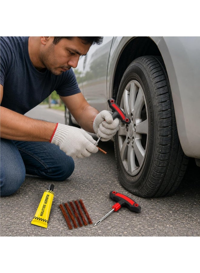 Poaker Tire Repair Kit for Tubeless Tires – Portable Puncture Repair Tool Set with Rasp Tool, Inserting Needle, Rubber Solution & 5 Repair Strings for Car & Bike - Image 5