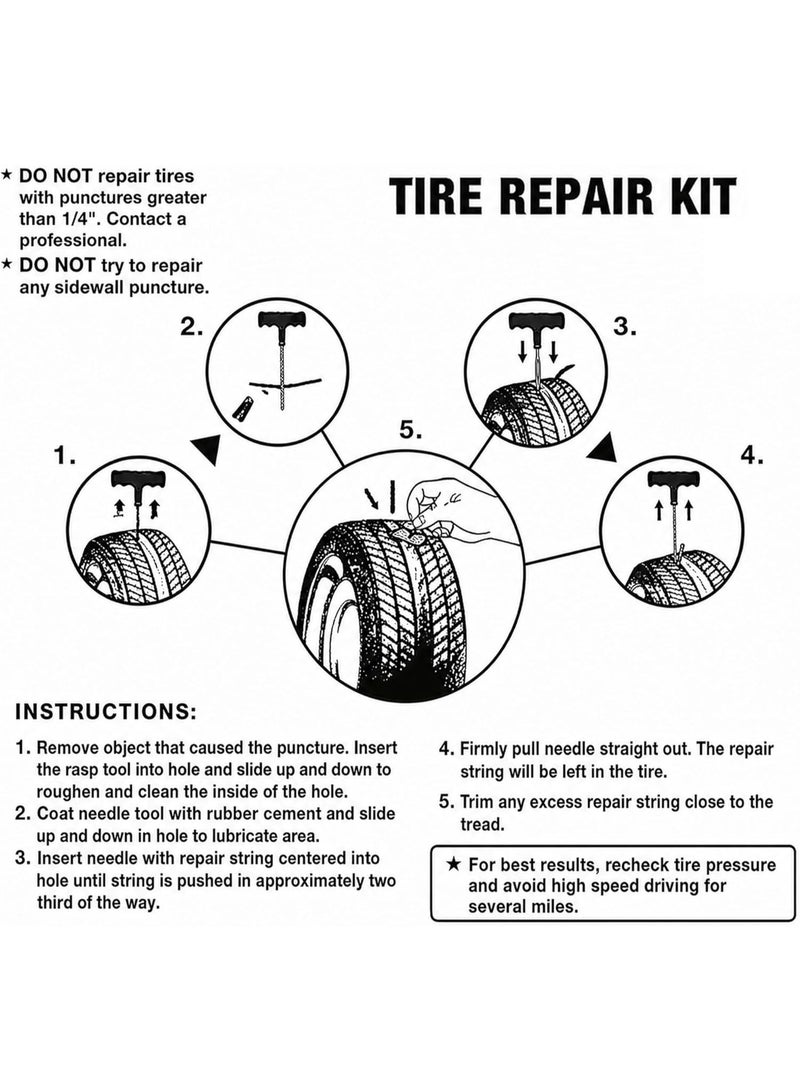 Poaker Tire Repair Kit for Tubeless Tires – Portable Puncture Repair Tool Set with Rasp Tool, Inserting Needle, Rubber Solution & 5 Repair Strings for Car & Bike - Image 4