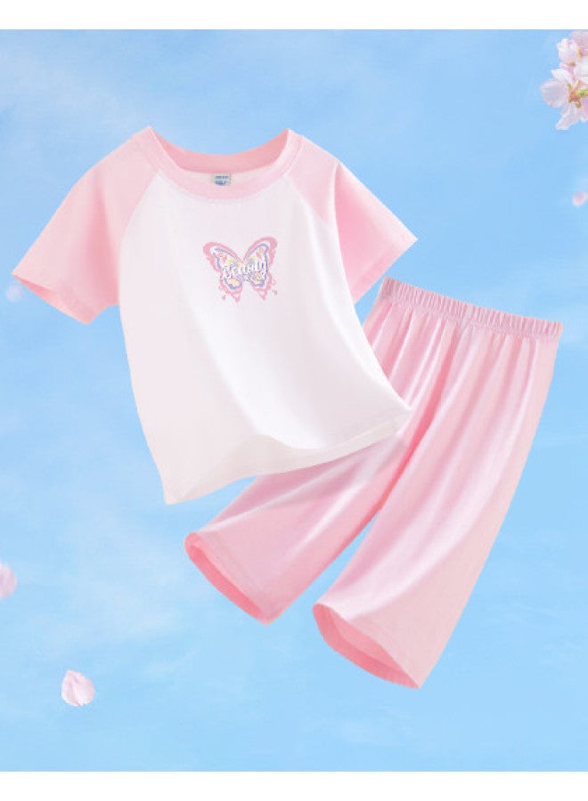 Badibadi Loungewear Set】girls' Pajamas For Big Kids, Summer Lightweight Air Conditioning Outfit, Pure Cotton Two-piece Set, Summer Clothing - Image 1