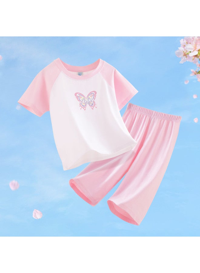 Badibadi Loungewear Set】girls' Pajamas For Big Kids, Summer Lightweight Air Conditioning Outfit, Pure Cotton Two-piece Set, Summer Clothing - Image 2