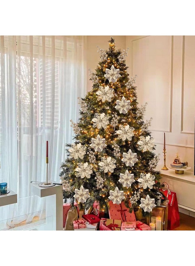 Sawowkuya 22 Pcs Champagne Christmas Poinsettia Artificial Flowers and Glitter Berries Stems Kit, Christmas Poinsettias Decorations and Christmas Tree Ornaments for Xmas Home Wedding Holiday Tree Decor  - Image 5
