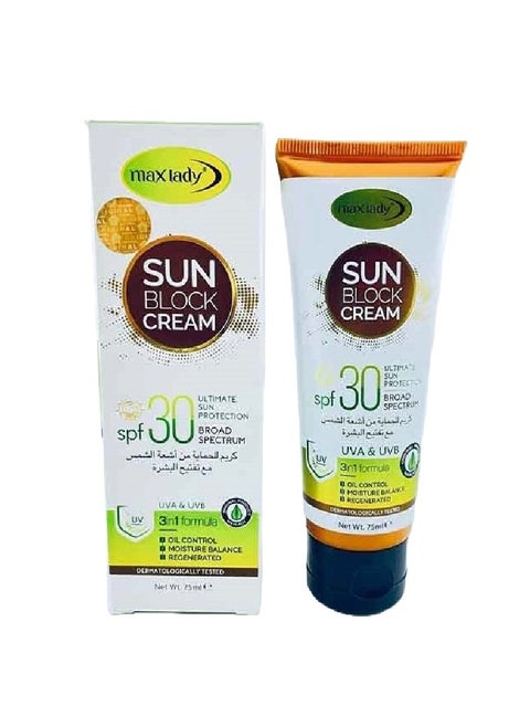 Sun Block Cream Ultimate Sun Protection UVA&UVB 3in1 Formula SPF30 75ml