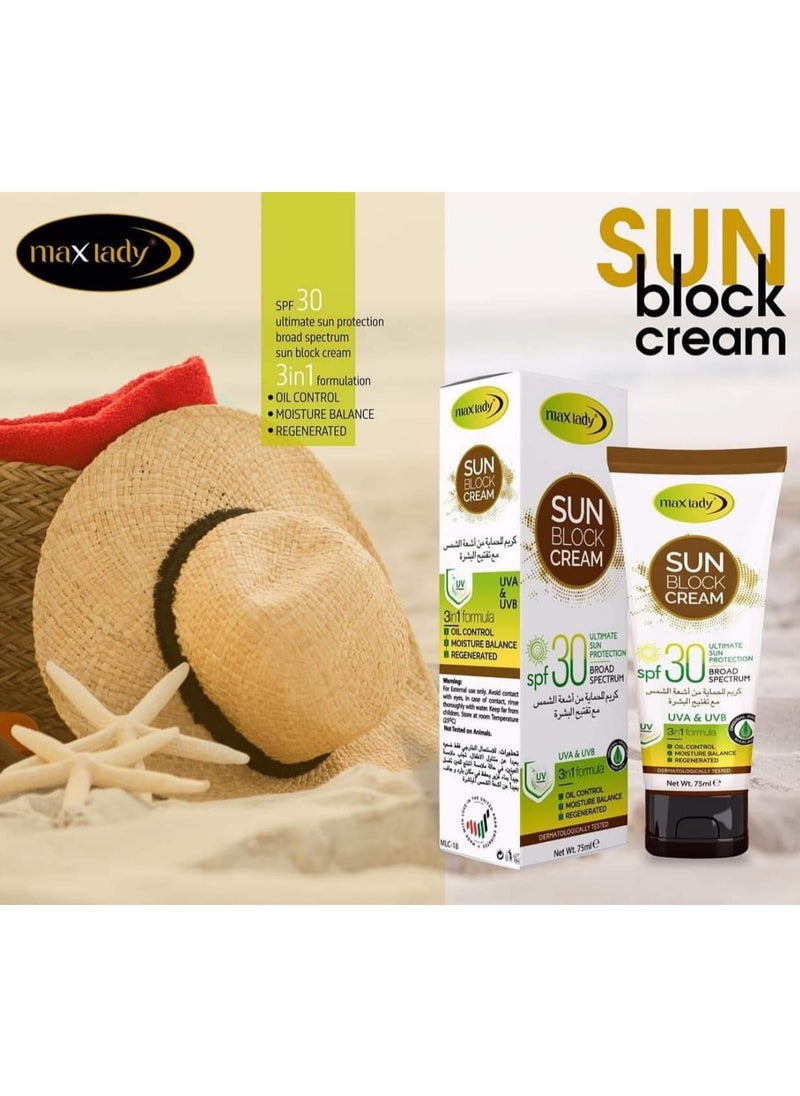Max Lady - Sun Block Cream Ultimate Sun Protection UVA&UVB 3in1 Formula SPF30 75ml - Image 1