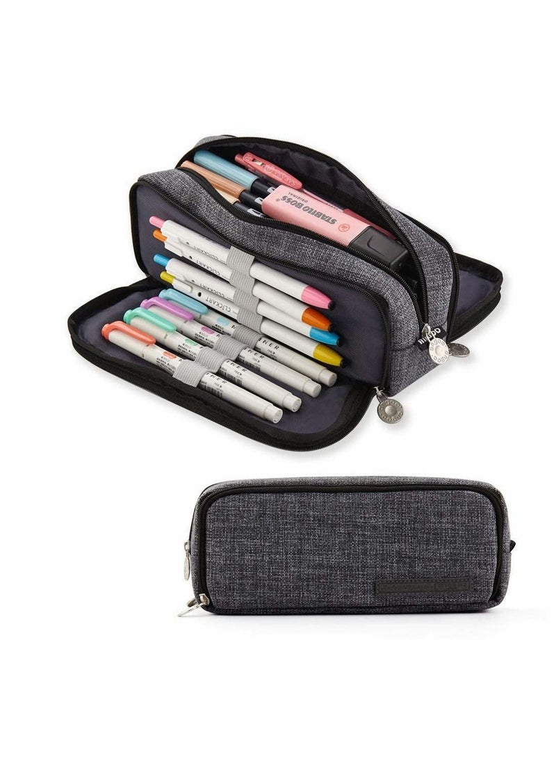 Excefore Large Pencil Case Big Capacity 3 Compartments Canvas Pencil Pouch for Teen Boys Girls School Students - Image 1