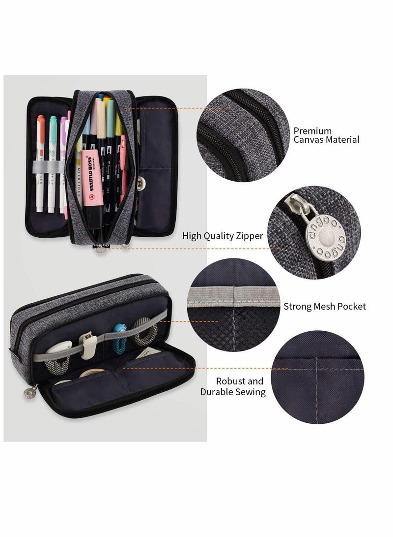 Excefore Large Pencil Case Big Capacity 3 Compartments Canvas Pencil Pouch for Teen Boys Girls School Students - Image 3