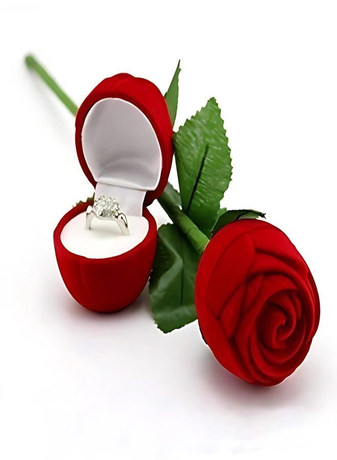 CRAFT QUEST Velvet Red Rose Jewellery Ring Box (Gift, Engagement) Single Box Without Ring - Image 1