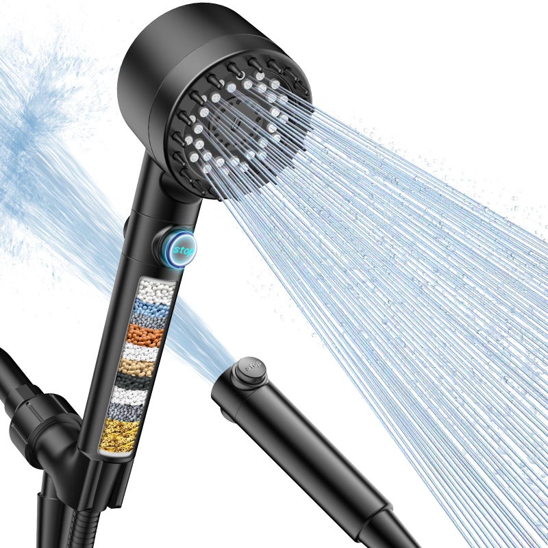 FEELSO Filtered Shower Head with Handheld, High Pressure 4 Spray Showerhead with Filters & Upgraded Anti-clog Nozzles for Hard Water -Remove Chlorine, Reduce Dry Itchy Skin -ON/OFF Switch for Pet Bath - Image 1