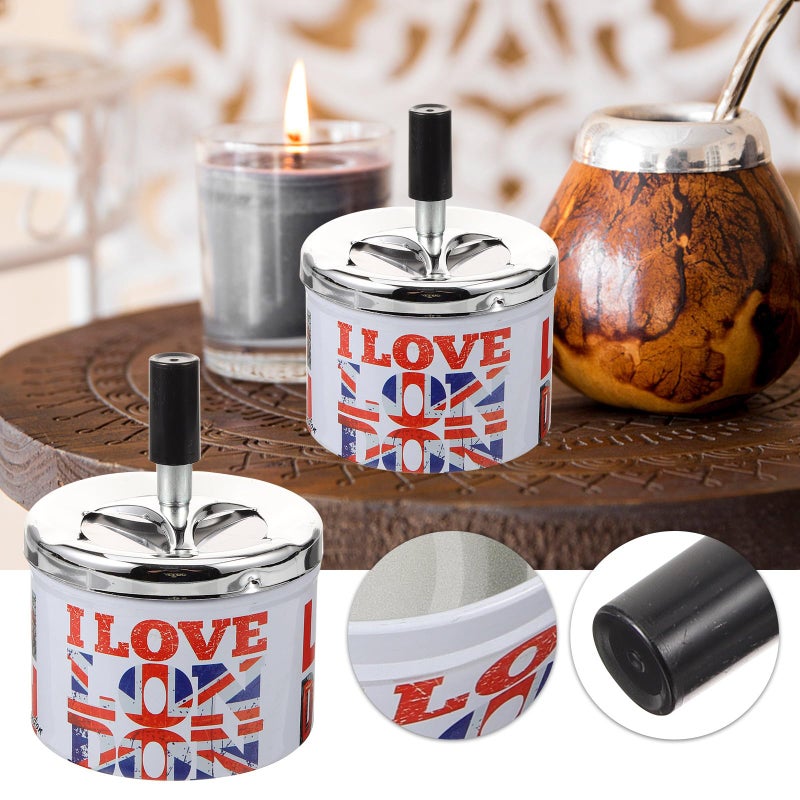Metal Windproof Ashtray With Lid Round Indoor Desktop Automatic Extinguishing Iron Ash Tray For Home Patio - Image 5