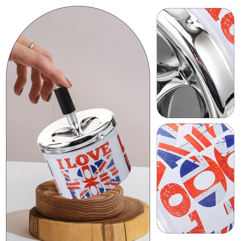 Metal Windproof Ashtray With Lid Round Indoor Desktop Automatic Extinguishing Iron Ash Tray For Home Patio - Image 4