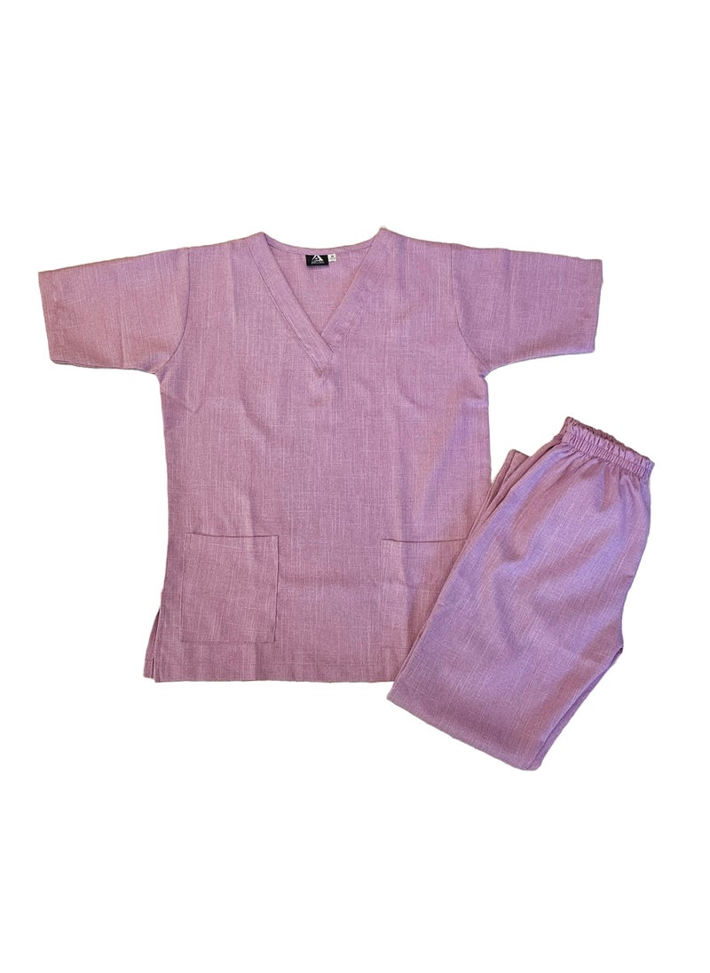 Rannah's Uniform Melange Scrub Suit Uniform Unisex Pink V-Neck Nurse Suit Set  - Image 1