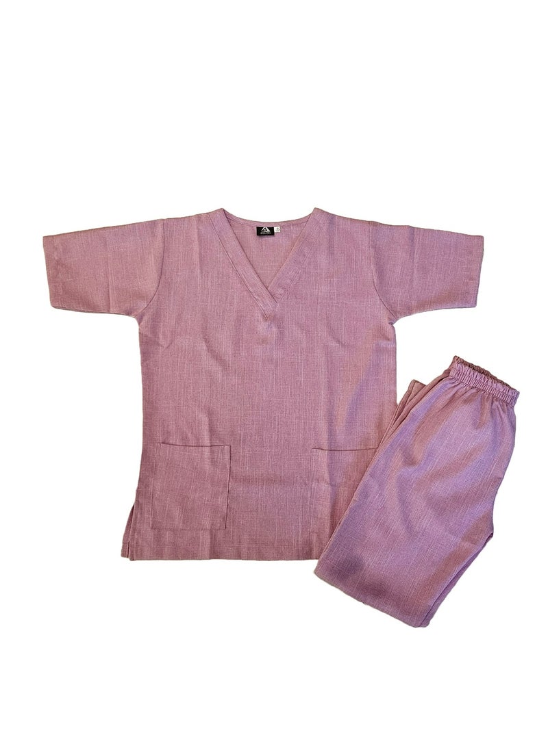 Rannah's Uniform Melange Scrub Suit Uniform Unisex Pink V-Neck Nurse Suit Set  - Image 2