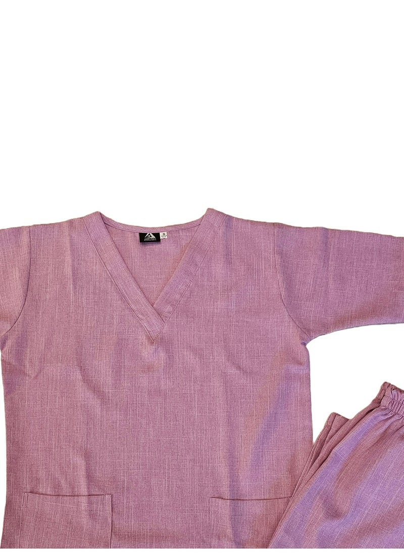 Rannah's Uniform Melange Scrub Suit Uniform Unisex Pink V-Neck Nurse Suit Set  - Image 4