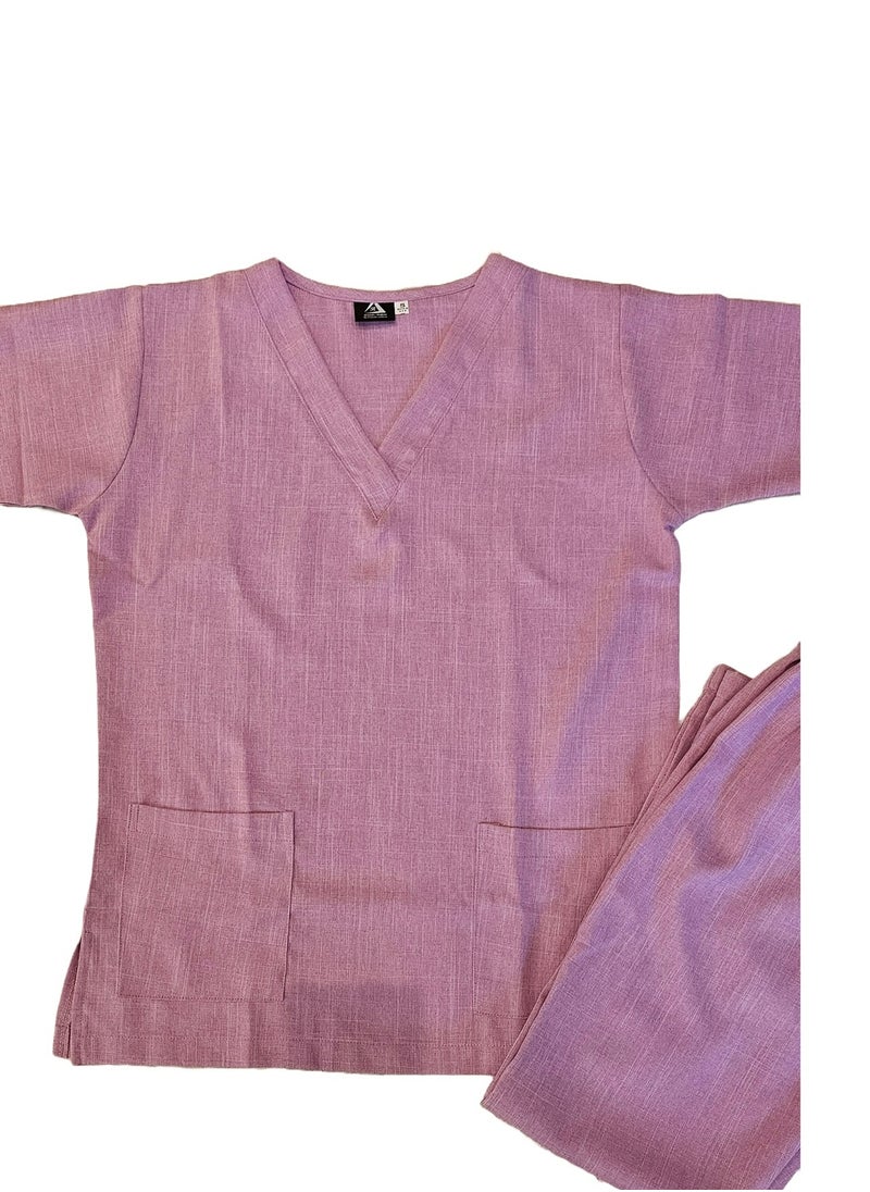 Rannah's Uniform Melange Scrub Suit Uniform Unisex Pink V-Neck Nurse Suit Set  - Image 5