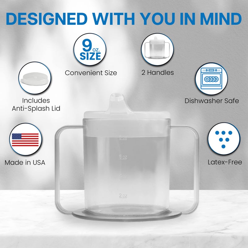 Providence Spillproof كوب شرب للبالغين سعة 9 أونص من بروفيدنس مقاوم للتسرب مع مقبضين - أكواب شرب للبالغين ذوي الحركة المحدودة - ملحقات لذوي الاحتياجات الخاصة - أكواب لذوي الاحتياجات الخاصة لرعاية المسنين - صنع في الولايات المتحدة - عبوة من 3 - Image 4