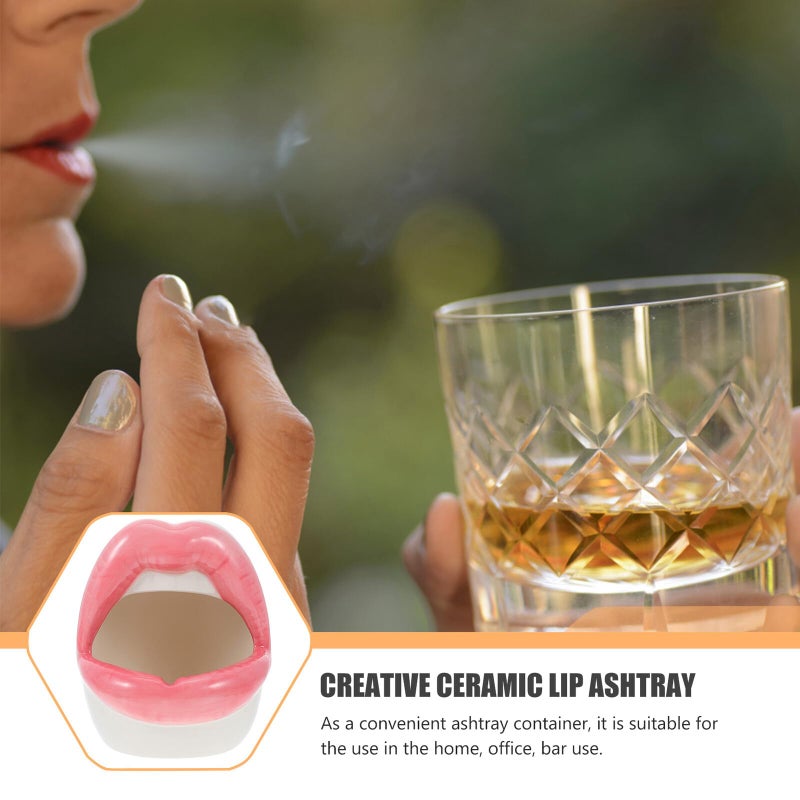 Ceramic Lip Shaped Ashtray Pink Colorful Tabletop Ash Container Home Decorative Cigar Holder - Image 5