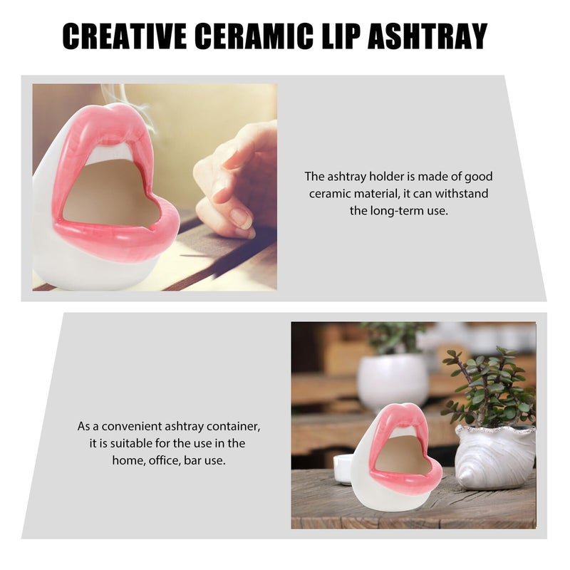 Ceramic Lip Shaped Ashtray Pink Colorful Tabletop Ash Container Home Decorative Cigar Holder - Image 4