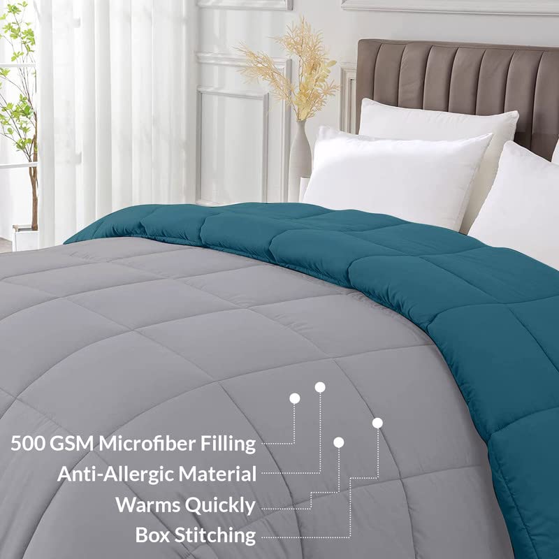 Razzai Single Blanket 500 GSM Winter Comforter Premium Collection Quilted Revesible Comforter (60" x 90" Inches/152cm x 228cm) - Single Bed Comforter|Silver/Teal - Image 5