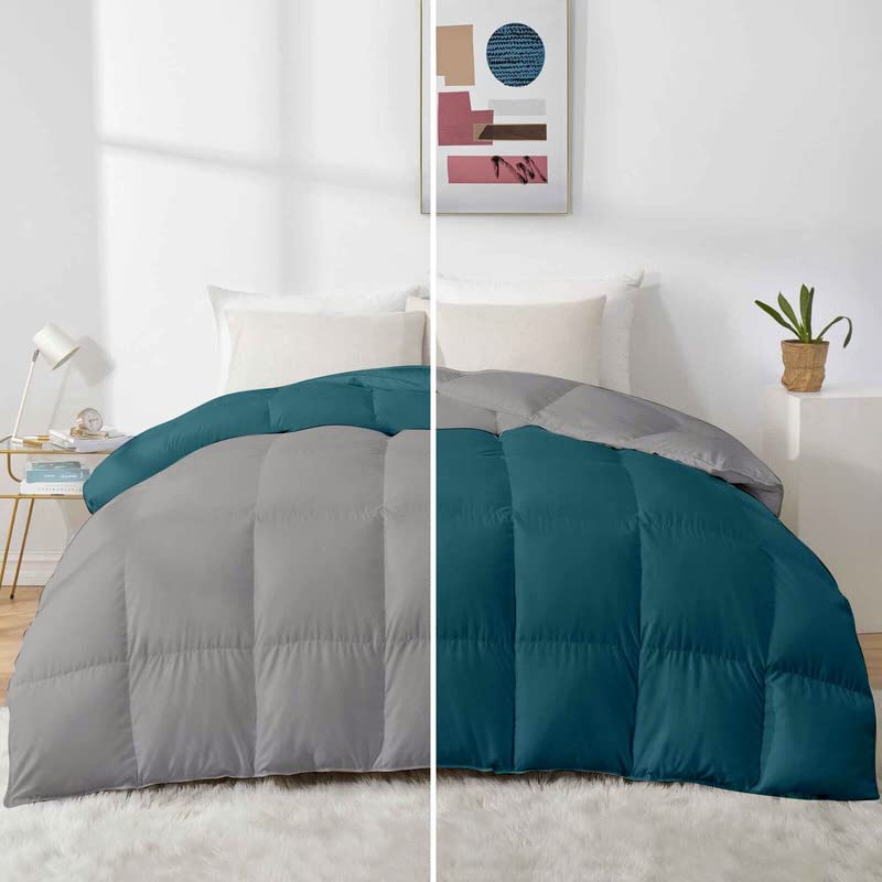 Razzai Single Blanket 500 GSM Winter Comforter Premium Collection Quilted Revesible Comforter (60" x 90" Inches/152cm x 228cm) - Single Bed Comforter|Silver/Teal - Image 1