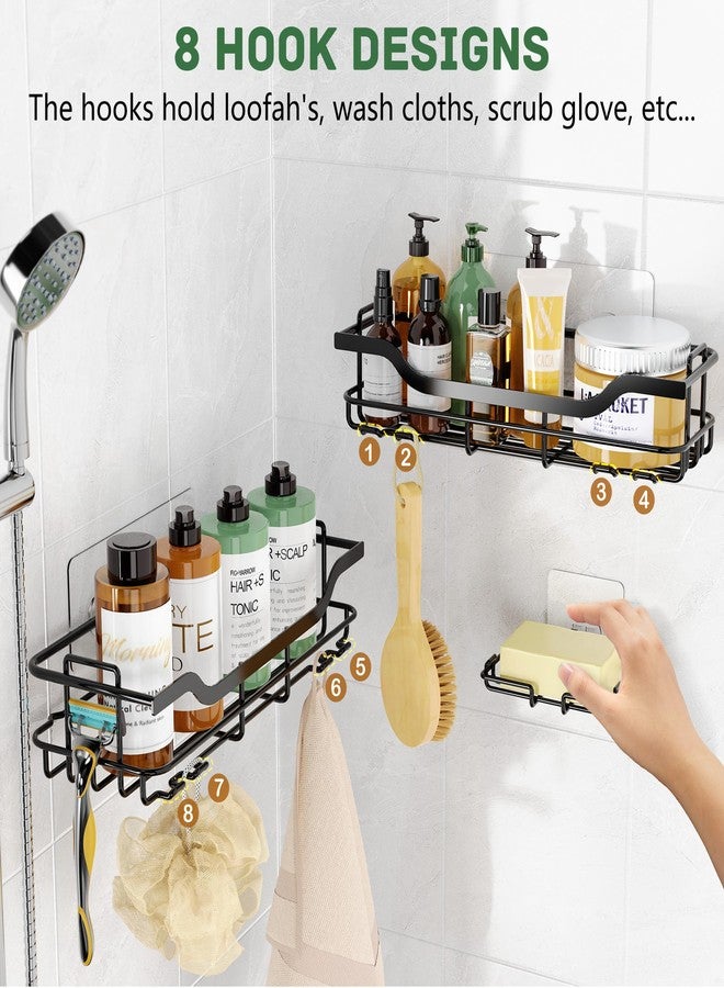OMAIRA 3-Pack Shower Caddy with Soap Holder, Adhesive Rustproof No-drill Strudy Loading Inside Shower Organizer Shelves Rack Storage Bathroom Organization for Smooth Wall Glass Tile, Black (Large) - Image 5