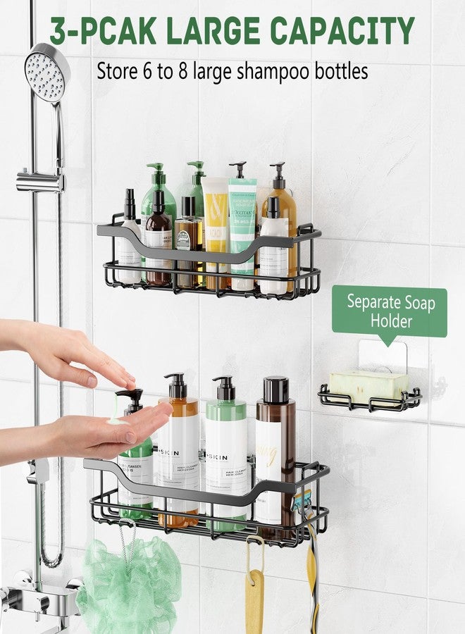 OMAIRA 3-Pack Shower Caddy with Soap Holder, Adhesive Rustproof No-drill Strudy Loading Inside Shower Organizer Shelves Rack Storage Bathroom Organization for Smooth Wall Glass Tile, Black (Large) - Image 2