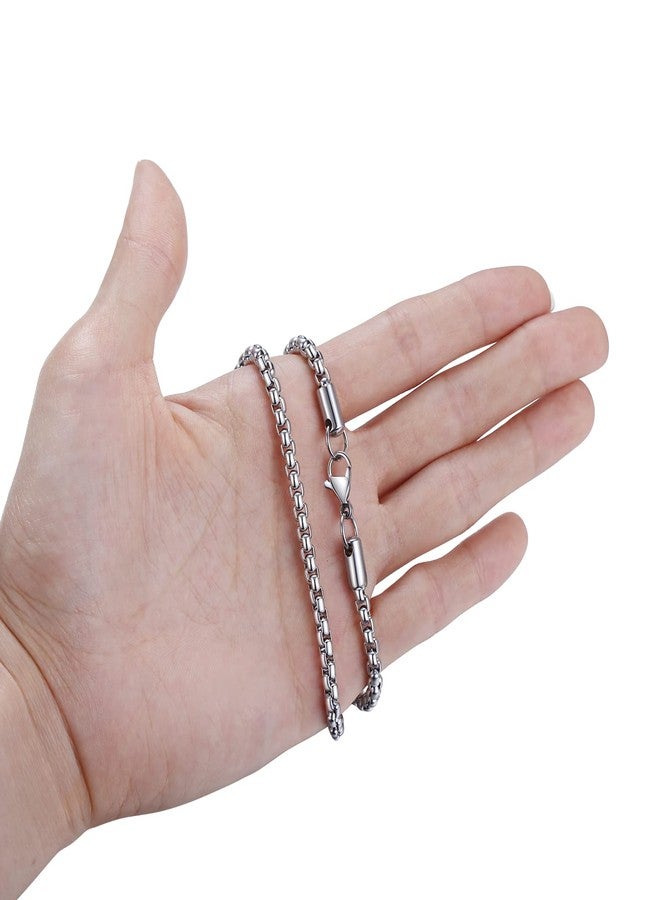 FOSIR Mens Chain Necklaces, Stainless Steel Rolo Chain Necklace for Men and Women, Silver Tone Box Chains for Men, Wide 2/3/4/5mm, 24.0 Inch long, Stainless Steel, No Gemstone - Image 2
