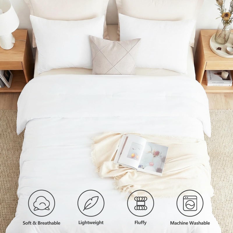 CozyLux White Queen Comforter Set, 3 Pieces Solid Breathable Quilted Boho Style Bedding Sets, Luxury Fluffy Soft Bed Set with Down Alternative Comforter for All Season (1 Comforter & 2 Pillowcases) - Image 4