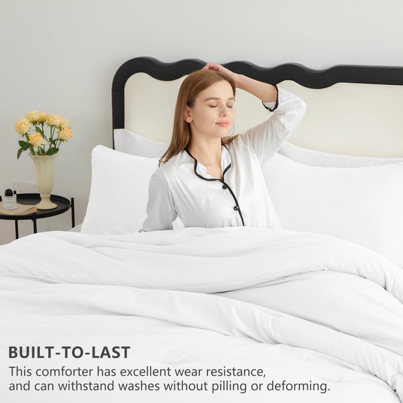 CozyLux White Queen Comforter Set, 3 Pieces Solid Breathable Quilted Boho Style Bedding Sets, Luxury Fluffy Soft Bed Set with Down Alternative Comforter for All Season (1 Comforter & 2 Pillowcases) - Image 3
