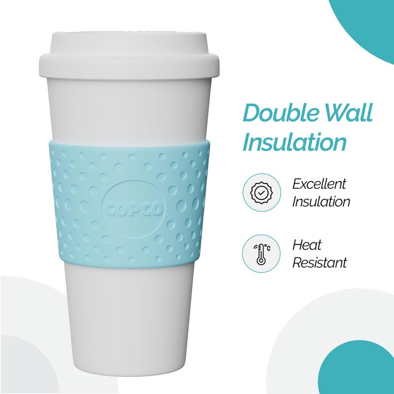 Copco Plastic Acadia Double Wall Insulated Travel Mug with Non-Slip Sleeve  16 ounce  Azure Blue - Image 3