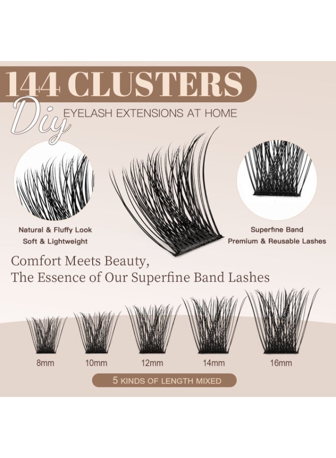 بيوتي بوكس مجموعات الرموش الرموش الرقيقة الممددة 144 قطعة رموش فردية مظهر رطب 8-16 مم تمديد الرموش DIY رموش صناعية ناعمة ومريحة مجموعات الرموش - Image 3