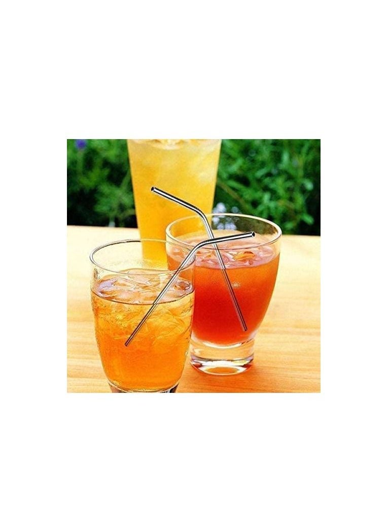 Generic - 1 Set 4Pcs Reusable Drinking Metal Straws 304 Stainless Steel Set With Brush Cocktail Glasses Sturdy Bent Straight Drinks Straw with Cleaning Brush Bar Party. - Image 1