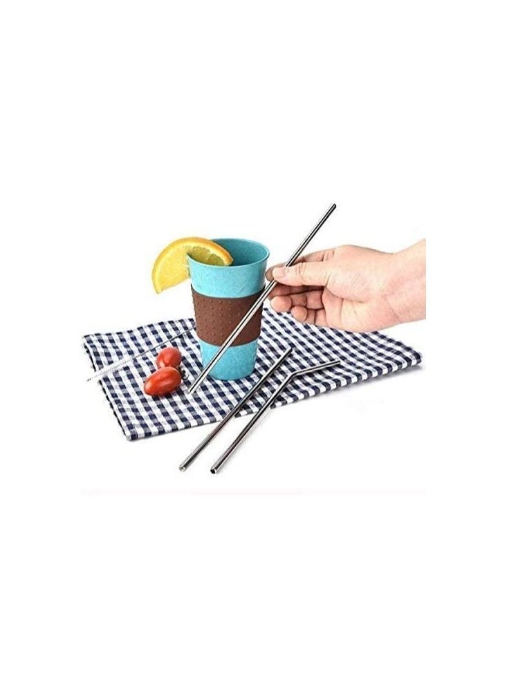 Generic - 1 Set 4Pcs Reusable Drinking Metal Straws 304 Stainless Steel Set With Brush Cocktail Glasses Sturdy Bent Straight Drinks Straw with Cleaning Brush Bar Party. - Image 1