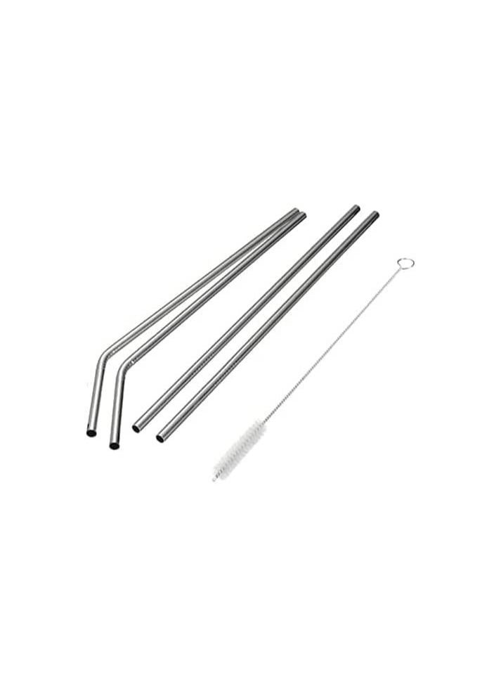 Generic - 1 Set 4Pcs Reusable Drinking Metal Straws 304 Stainless Steel Set With Brush Cocktail Glasses Sturdy Bent Straight Drinks Straw with Cleaning Brush Bar Party. - Image 1