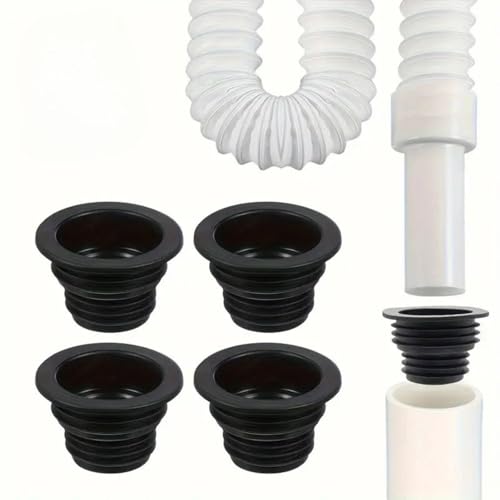 Simois Drain Gutter Seal Hose Silicone Plug, Sewer Seal Ring Washing Machine for Bathroom Kitchen Cleaning Tools Multipurpose Drain Connector Drain Basin Connector Seal (4, Black) - Image 1