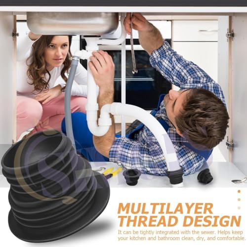 Simois Drain Gutter Seal Hose Silicone Plug, Sewer Seal Ring Washing Machine for Bathroom Kitchen Cleaning Tools Multipurpose Drain Connector Drain Basin Connector Seal (4, Black) - Image 3