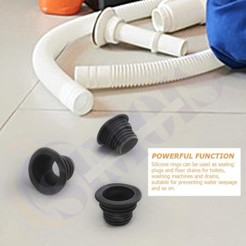 Simois Drain Gutter Seal Hose Silicone Plug, Sewer Seal Ring Washing Machine for Bathroom Kitchen Cleaning Tools Multipurpose Drain Connector Drain Basin Connector Seal (4, Black) - Image 4
