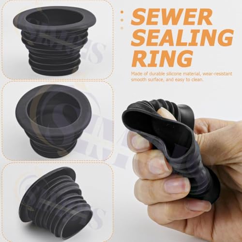 Simois Drain Gutter Seal Hose Silicone Plug, Sewer Seal Ring Washing Machine for Bathroom Kitchen Cleaning Tools Multipurpose Drain Connector Drain Basin Connector Seal (4, Black) - Image 5