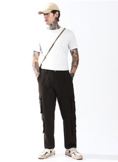Hubberholme Relaxed Fit Brown 95% polyester 5% spandex Solid Woven Cargo with Button Closure Full Length - Ideal for Streetwear - A Must-Have for Your Wardrobe!  - Image 1