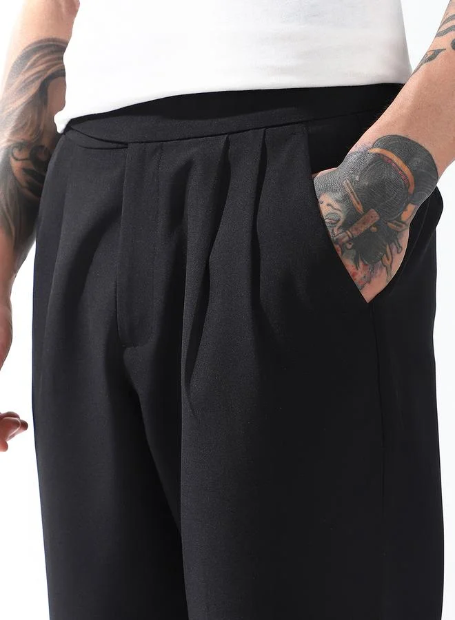 Hubberholme Men Relaxed Fit Wrinkle Free Wash Pleated Korean Pants