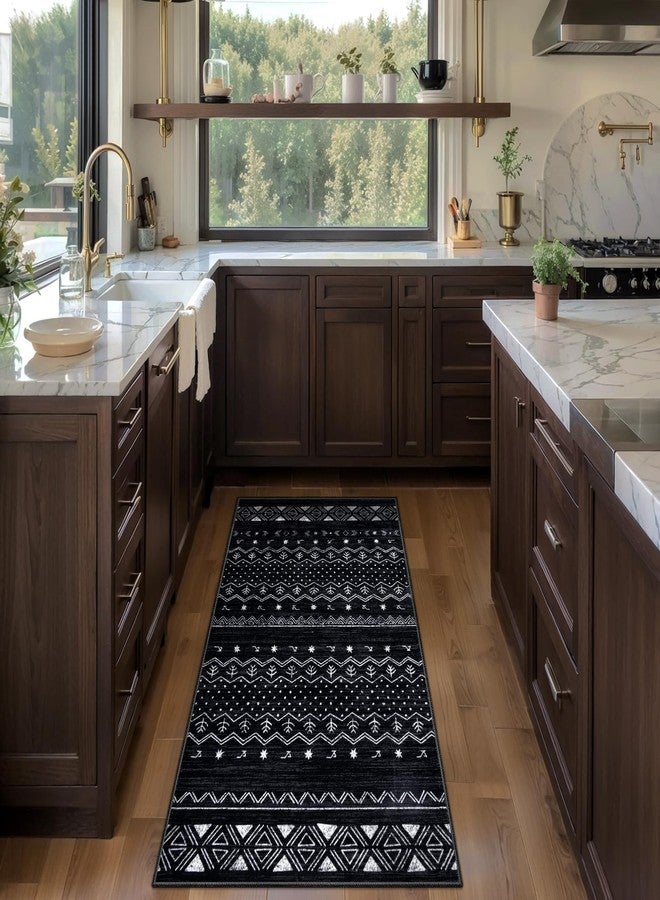 SERISSA 2x4 Rugs for Entryway, Washable Non-Slip Black and White Small Runner Rug, Soft Low-Pile Boho Geometric Indoor Entry Rug Door Mat Indoor Entrance Front Door Carpet for Bathroom Kitchen Bedroom - Image 2