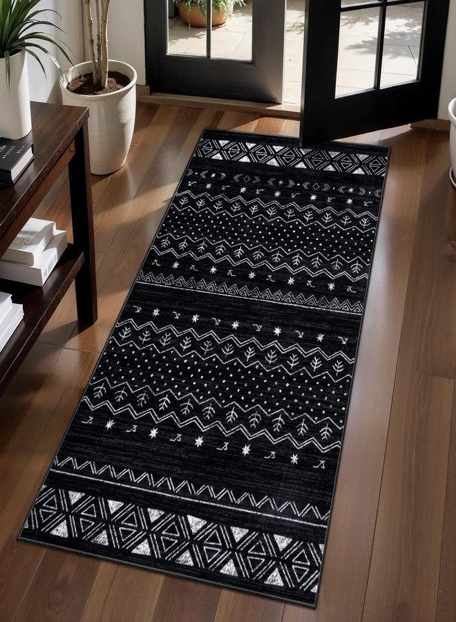 SERISSA 2x4 Rugs for Entryway, Washable Non-Slip Black and White Small Runner Rug, Soft Low-Pile Boho Geometric Indoor Entry Rug Door Mat Indoor Entrance Front Door Carpet for Bathroom Kitchen Bedroom - Image 1